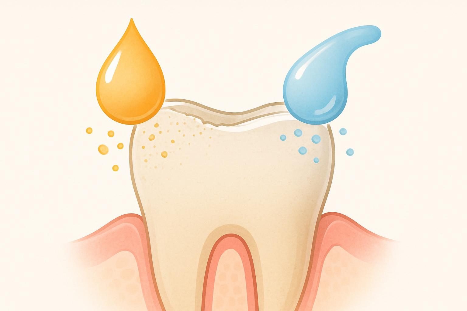 Illustration showing the process of dental erosion at the cellular level.
